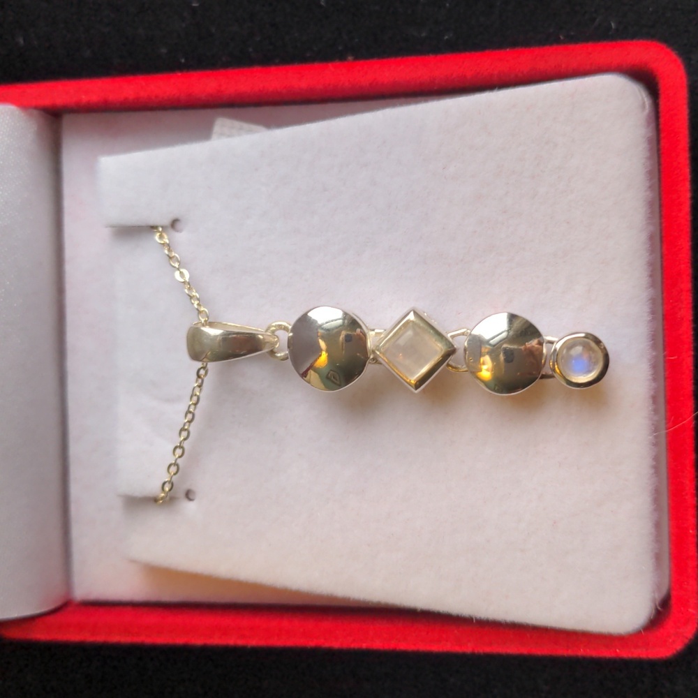 Moonstone & Sterling Silver Pendant Necklace. Dainty, Dangle New 17+2 "